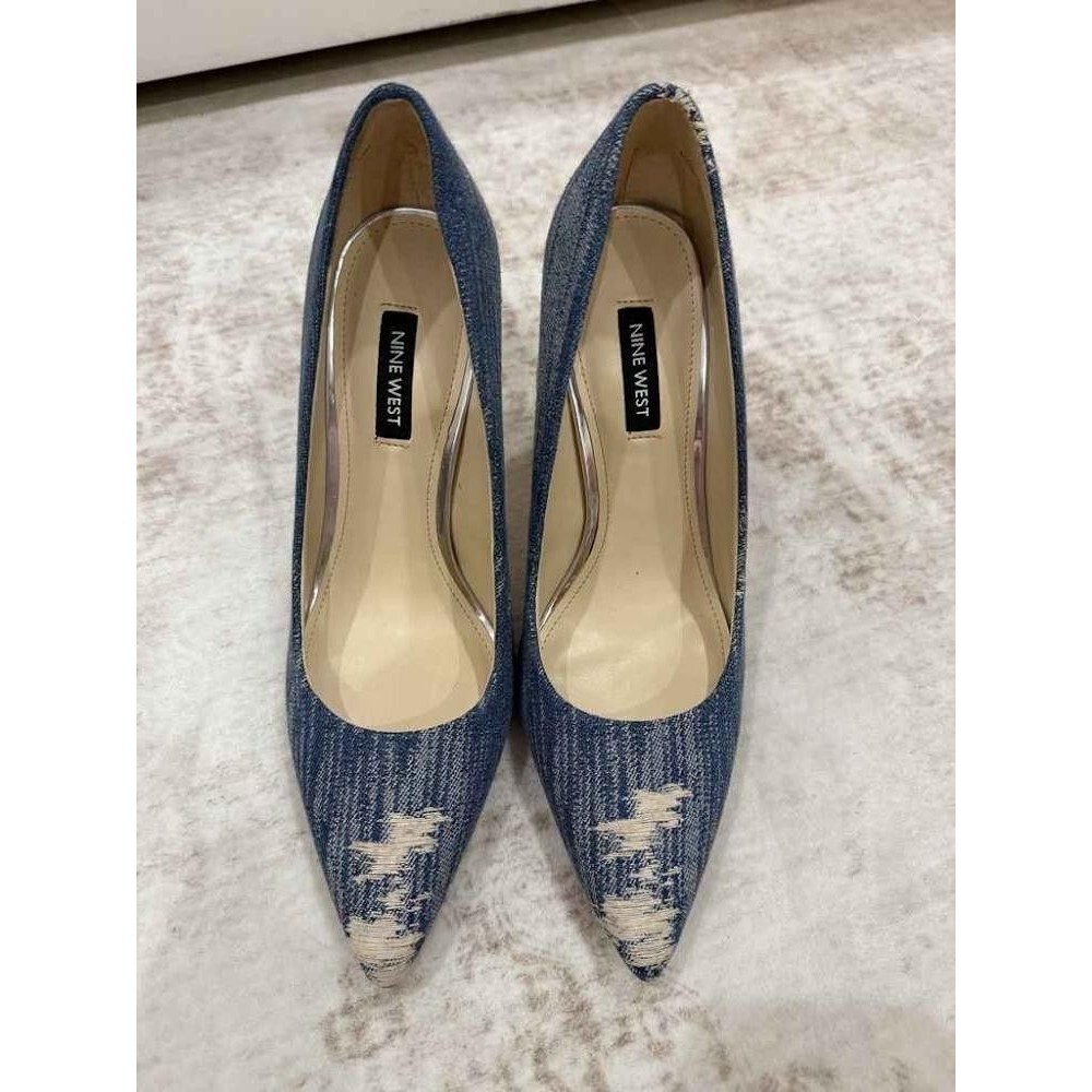 Nine West Fresh Pointed Toe Distressed Denim Pumps Heels 7.5